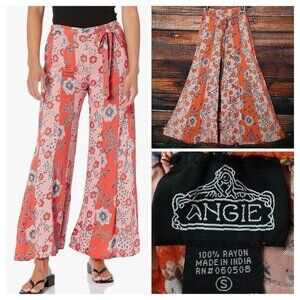 Angie Palazzo Pants S Bohemian Belted Wide Leg Crop Elastic Waist